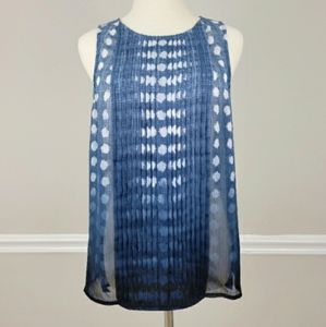 Banana Republic size M sleeveless blue and cream pleated semi sheer top